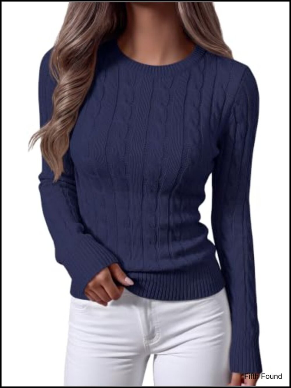 Cable Knit Crew Neck Long Sleeve Pullover Sweater Slim Fit